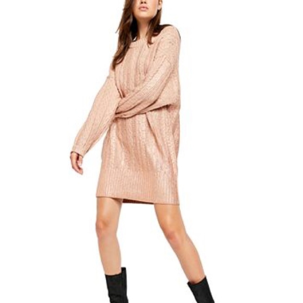 Free People Good as Gold Sweater Dress Cream Puff - Picture 2 of 11